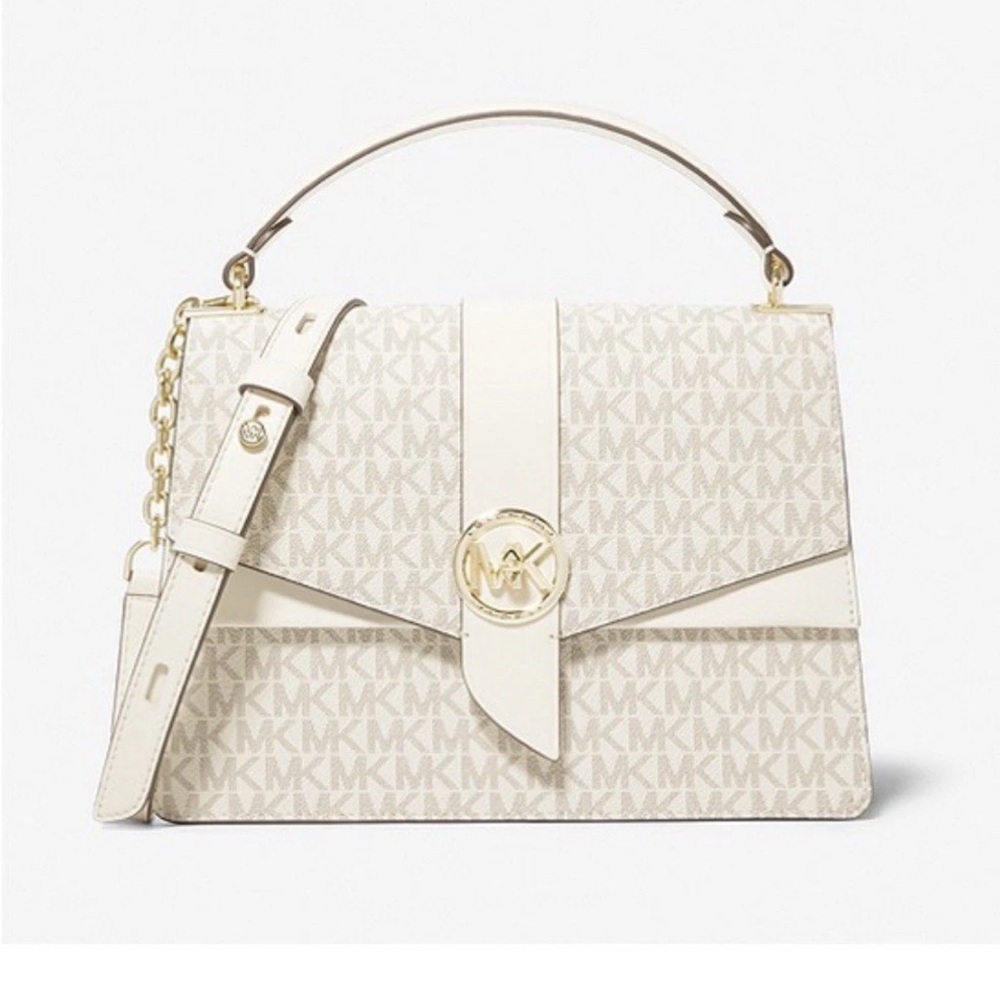 MICHAEL KORS Greenwich Signature Satchel Vanilla Cream Handbag Medium New